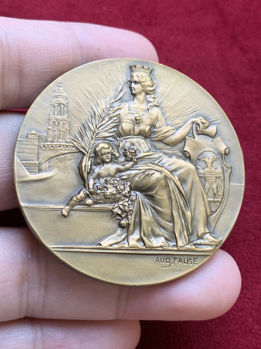 《竞宝斋》第98场-本周日，周一2场连拍（全场不限金额包邮） 荷兰 1933 阿纳姆 建城700周年 原盒铜章 50mm48.5克品相好