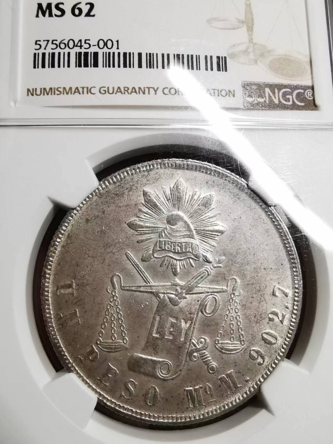 凡希社世界钱币微拍第二百十三期 荐！1872墨西哥天平鹰洋NGC-MS62灰彩收藏级！