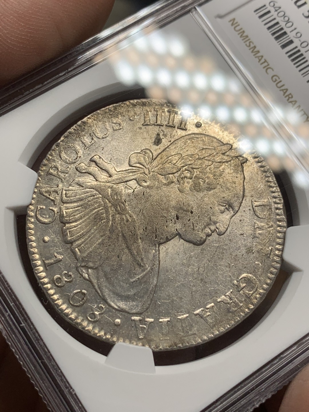 《竞宝斋》第98场-本周日，周一2场连拍（全场不限金额包邮） NGC AU53 墨西哥 1808年 卡四  8R 双柱大银币深打 底光明显