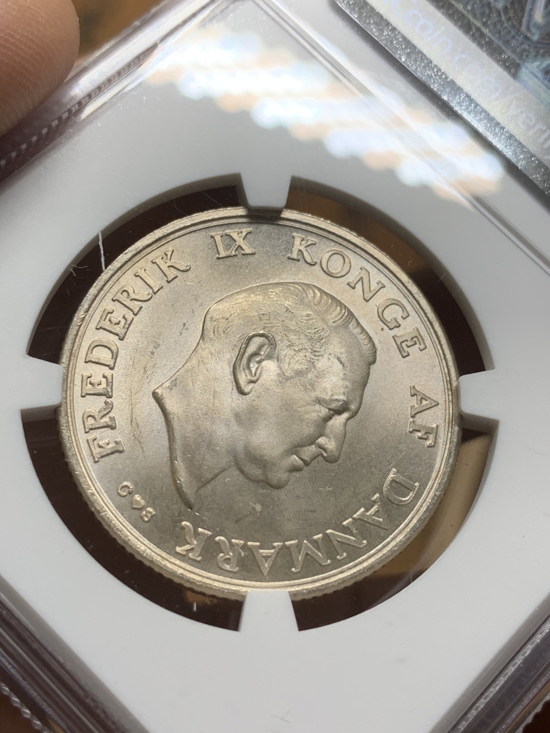 《竞宝斋》第98场-本周日，周一2场连拍（全场不限金额包邮） NGC-MS63 丹麦1958年 公主Margarita 2克朗银币 原光好品 少见品种