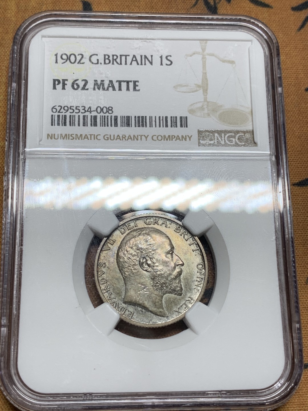 《竞宝斋》第98场-本周日，周一2场连拍（全场不限金额包邮） NGC PF62MATTE 深彩英国1902年爱七精制一先令银币