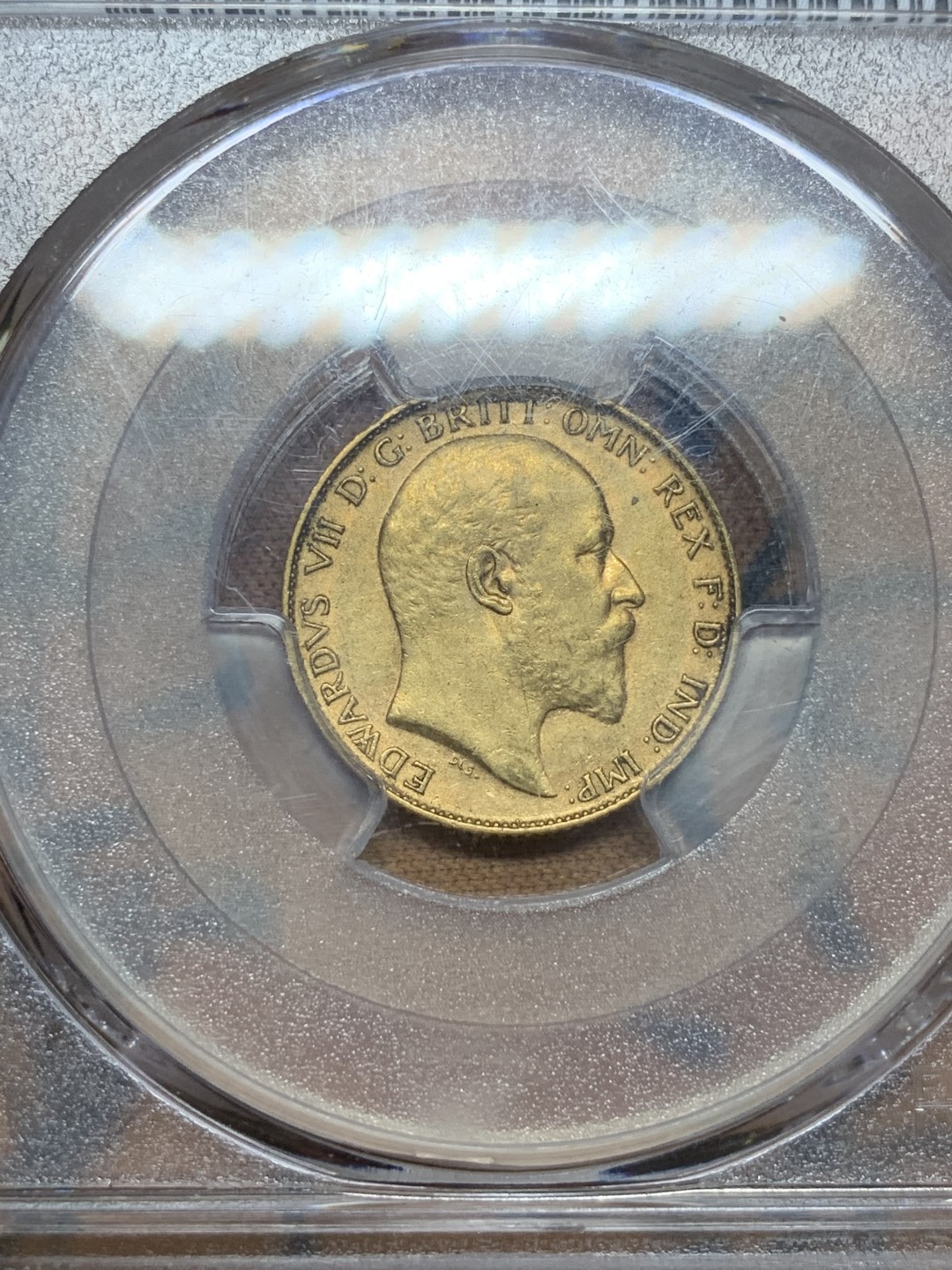 《竞宝斋》第98场-本周日，周一2场连拍（全场不限金额包邮） PCGS AU58 1903年 英国 爱德华七世 1/2索维林金币