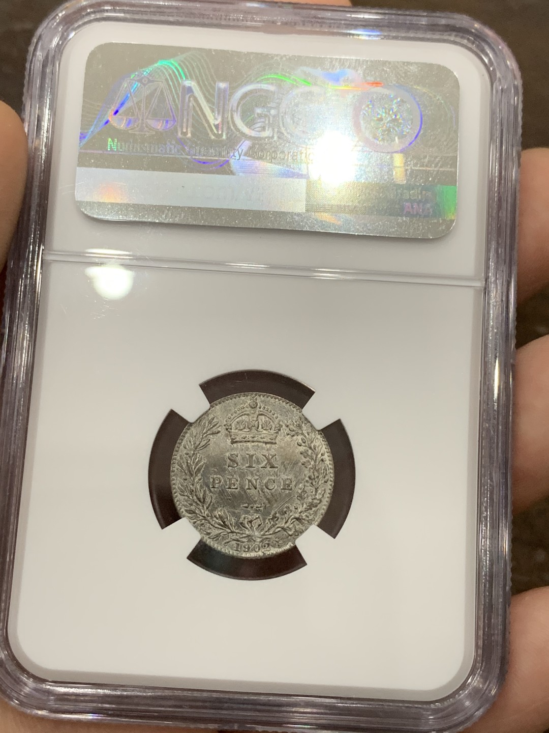 《竞宝斋》第98场-本周日，周一2场连拍（全场不限金额包邮） NGC PF63MATTE 深彩英国1902年爱七精制6便士银币