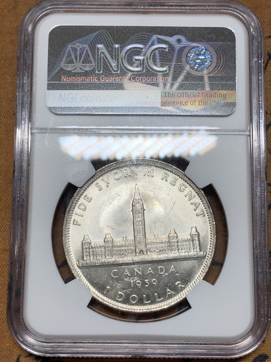 《竞宝斋》第98场-本周日，周一2场连拍（全场不限金额包邮） NGC-MS62 加拿大 1939年议会纪念银币 1元银币 暴光好品 非常漂亮