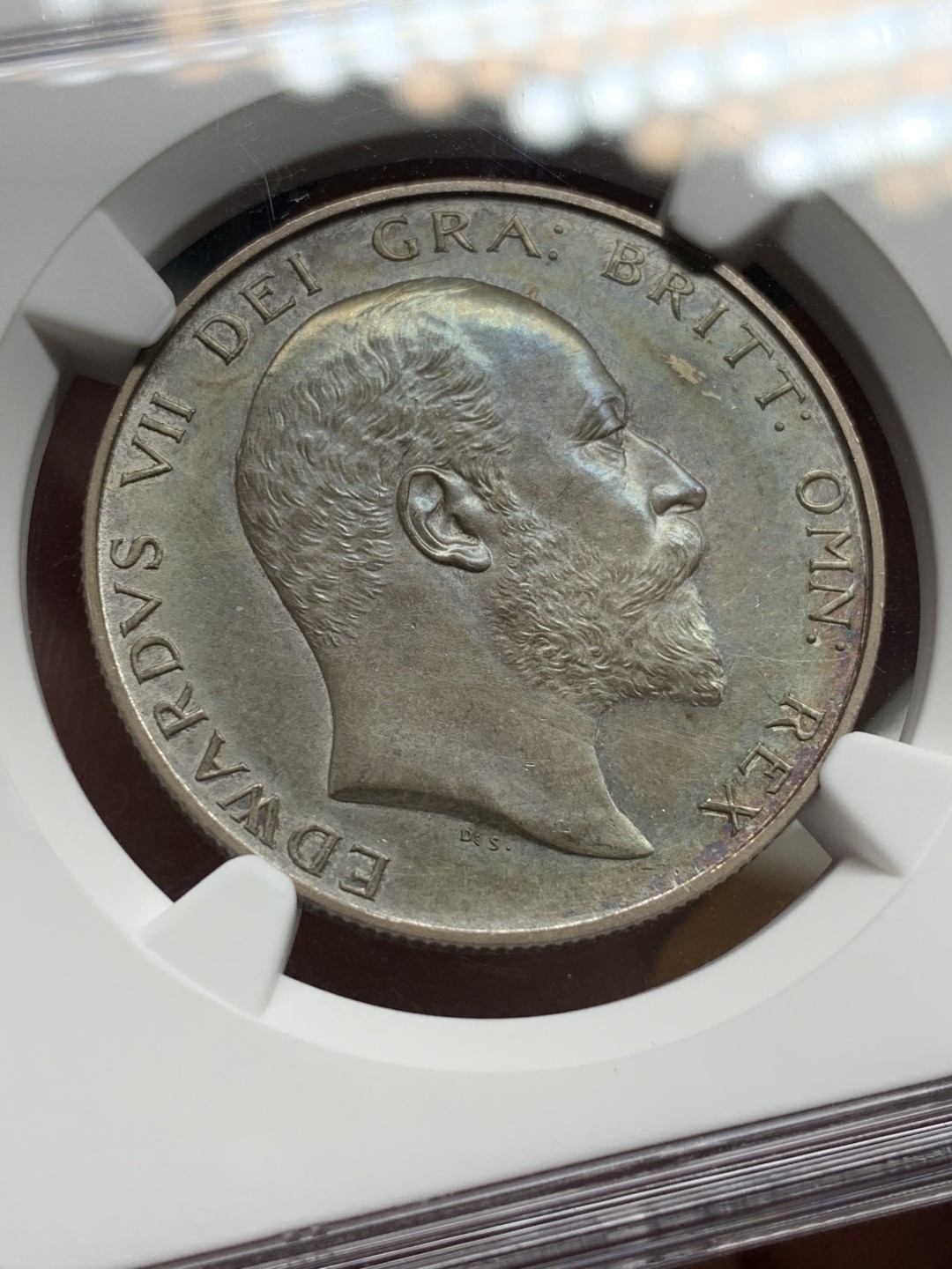 《竞宝斋》第98场-本周日，周一2场连拍（全场不限金额包邮） NGC PF62MATTE 五彩英国1902年爱七精制半克朗银币