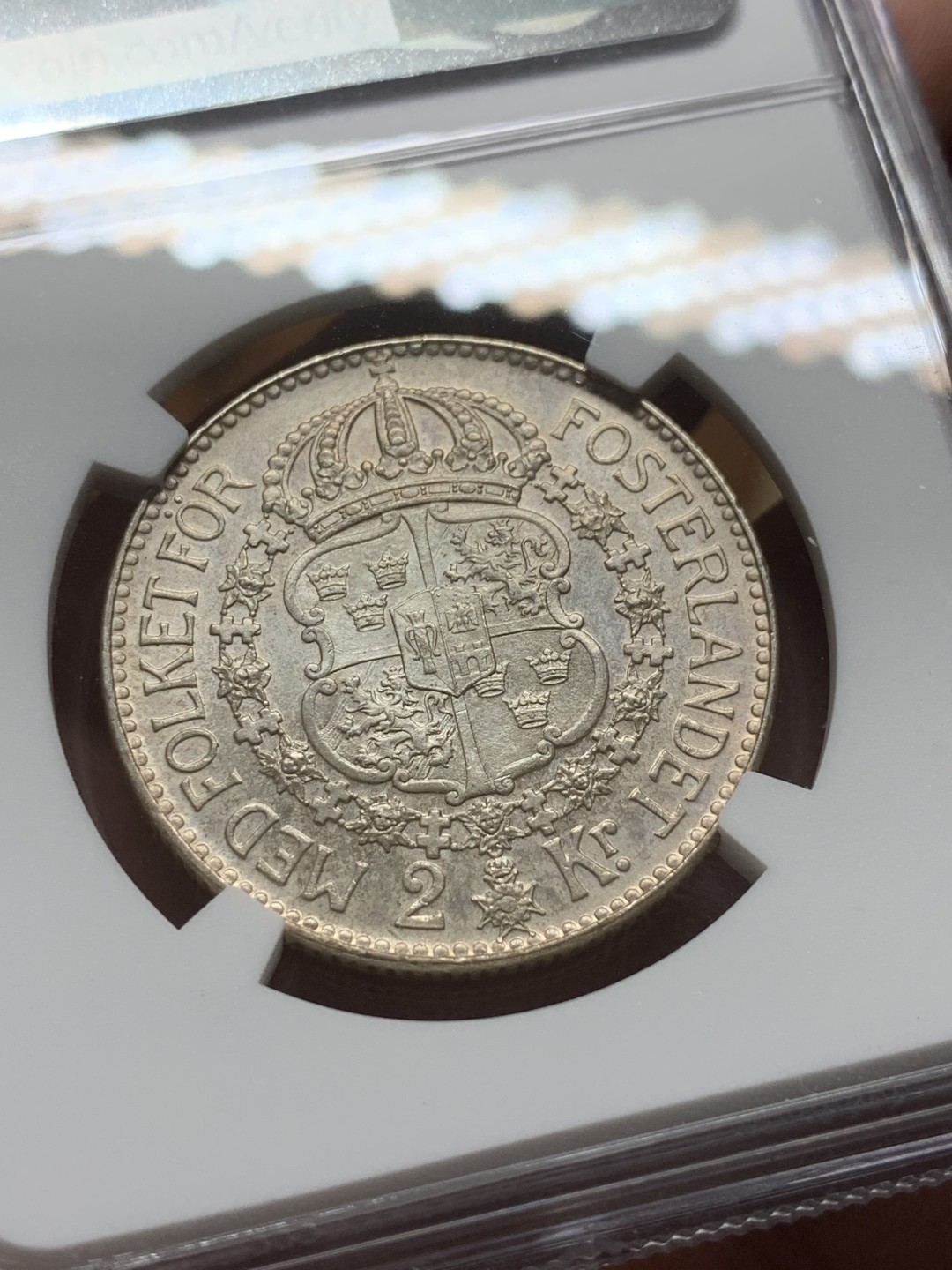 《竞宝斋》第98场-本周日，周一2场连拍（全场不限金额包邮） 第三名 NGC-MS63 瑞典1936年 古斯塔夫五世 2克朗大银币 少见品种