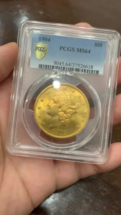 《竞宝斋》第98场-本周日，周一2场连拍（全场不限金额包邮） PCGS MS64 美国 1904年 自由女神 20美元 大金币 33.4克 高等级分数