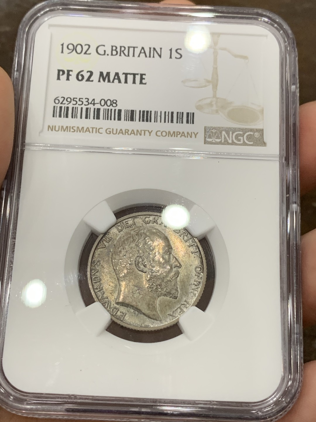 《竞宝斋》第98场-本周日，周一2场连拍（全场不限金额包邮） NGC PF62MATTE 深彩英国1902年爱七精制一先令银币