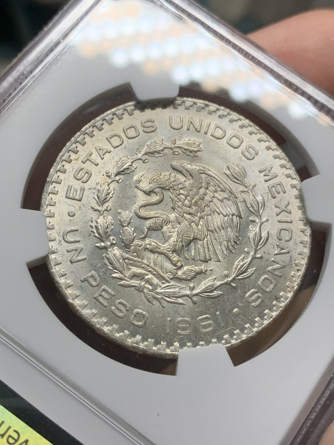 《竞宝斋》第98场-本周日，周一2场连拍（全场不限金额包邮） NGC-MS63 墨西哥1961年 原光小鹰洋1比索银币 非常漂亮