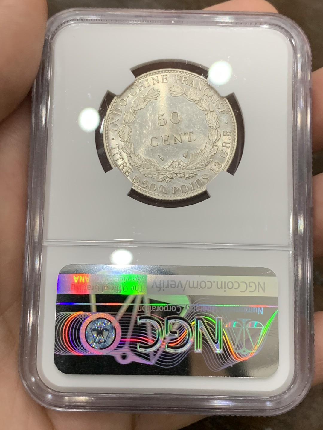 《竞宝斋》第98场-本周日，周一2场连拍（全场不限金额包邮） NGC MS64 法属印支 1936年 坐洋 50分 银币 难得状态