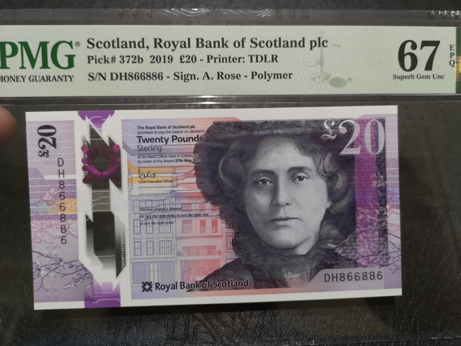 《外钞收藏家》第二百零四期 2019年苏格兰皇家银行20镑 PMG67 无47 靓号
