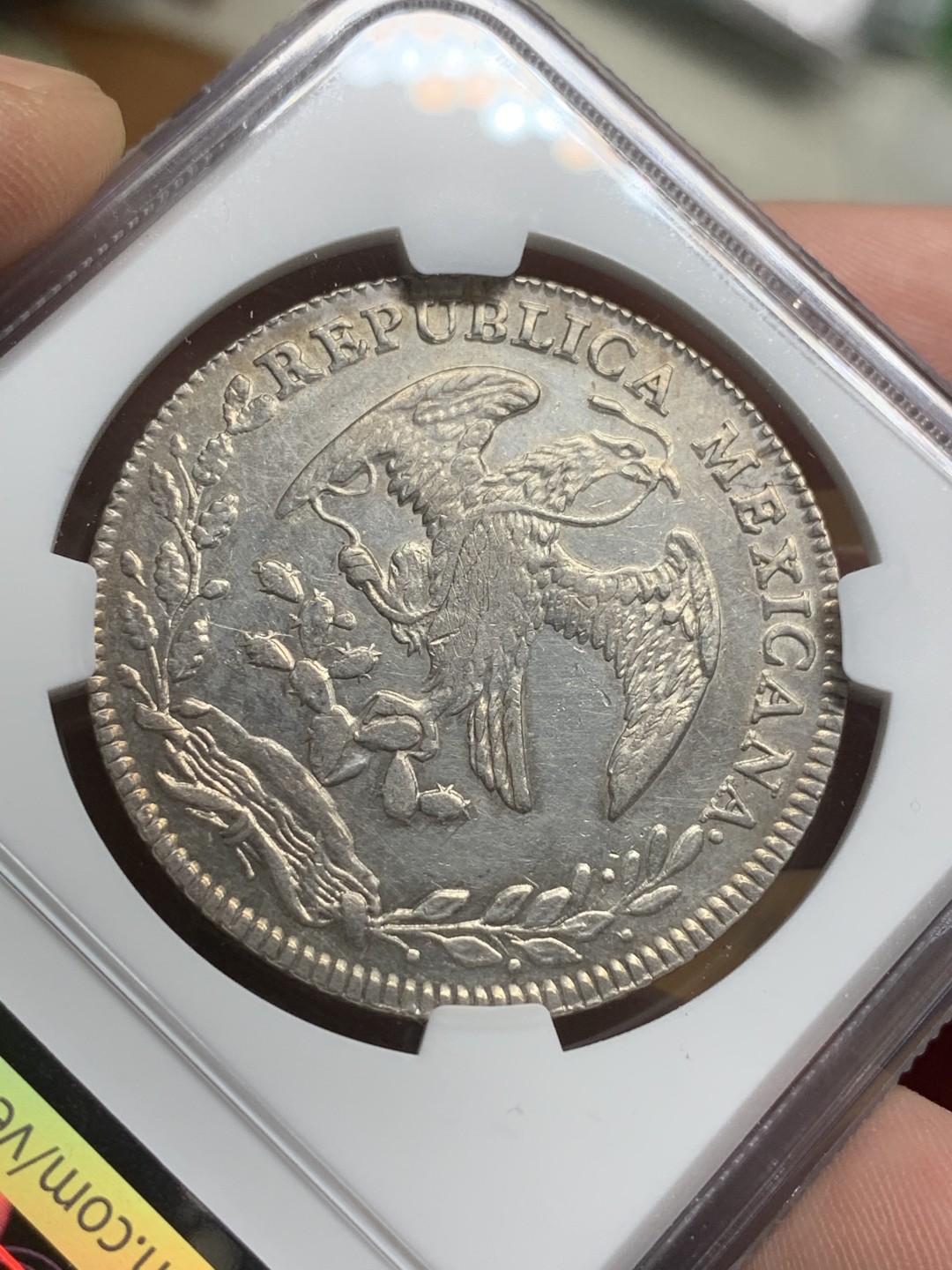 《竞宝斋》第98场-本周日，周一2场连拍（全场不限金额包邮） NGC AU评级  墨西哥1847年 早期 花边鹰洋 银币 底板深打 细节好