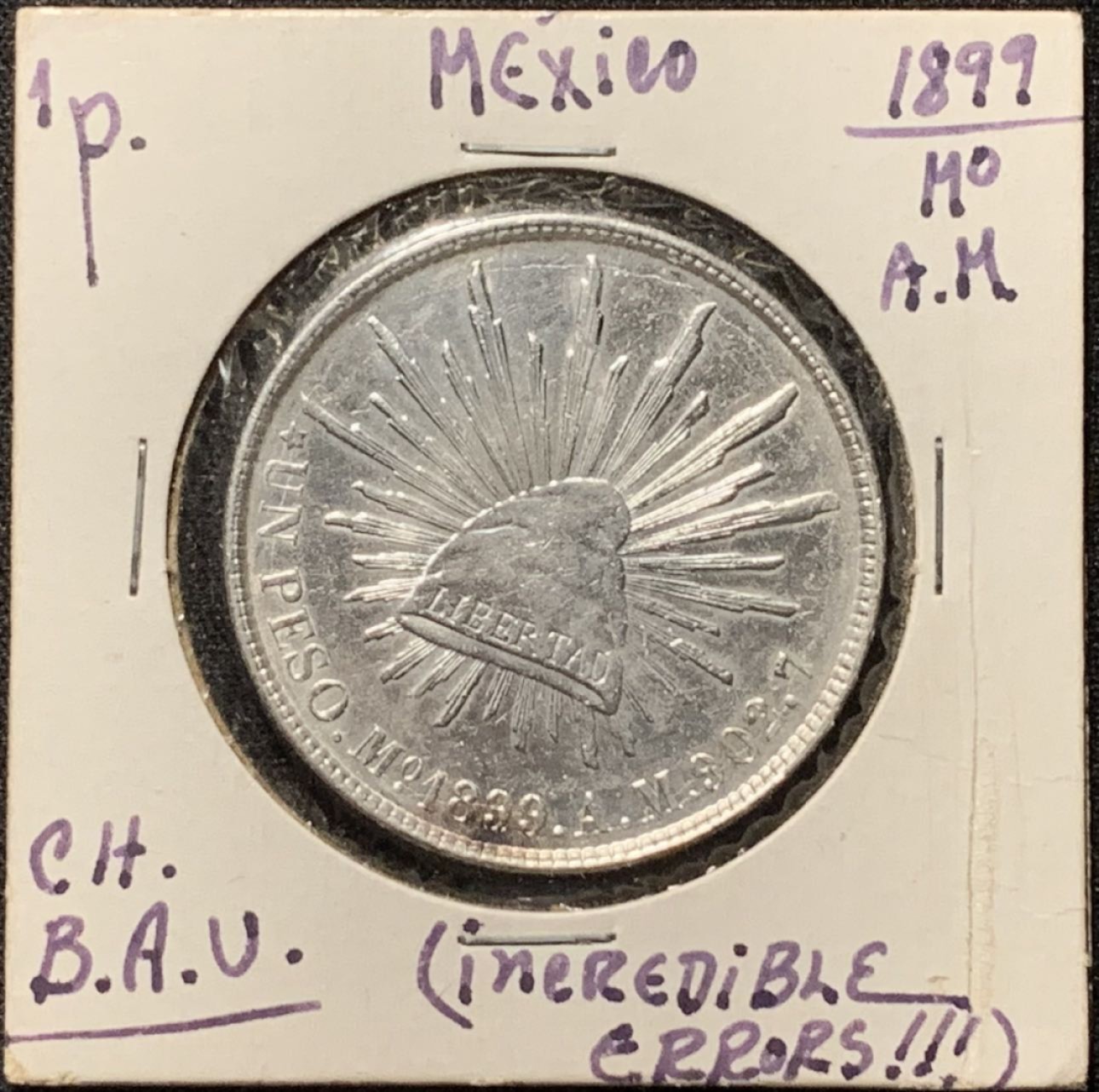 紫瑗钱币——第210期拍卖 墨西哥 1899年 MO AM 在华流通 直边鹰洋 1比索 银币