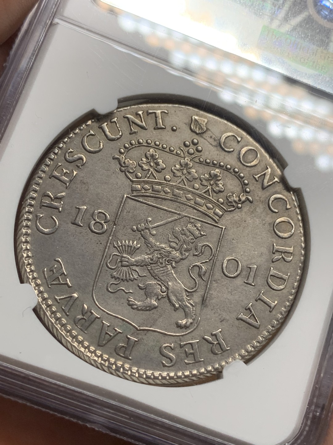 《竞宝斋》第98场-本周日，周一2场连拍（全场不限金额包邮） NGC AUD 荷兰 1801 乌特勒支 站人武士 1杜卡特大银币 双面全深打