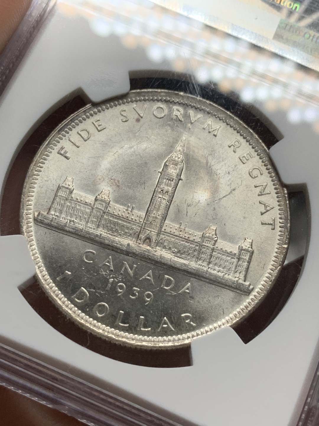 《竞宝斋》第98场-本周日，周一2场连拍（全场不限金额包邮） NGC-MS62 加拿大 1939年议会纪念银币 1元银币 暴光好品 非常漂亮