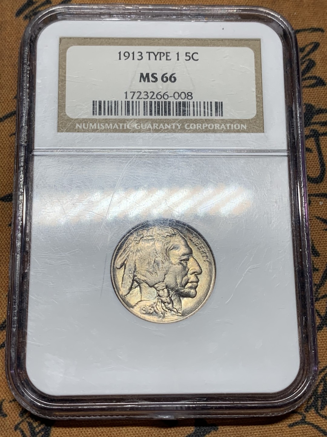 《竞宝斋》第98场-本周日，周一2场连拍（全场不限金额包邮） NGC MS66 美国 1913年 早期年份 印第安 牦牛 5美分