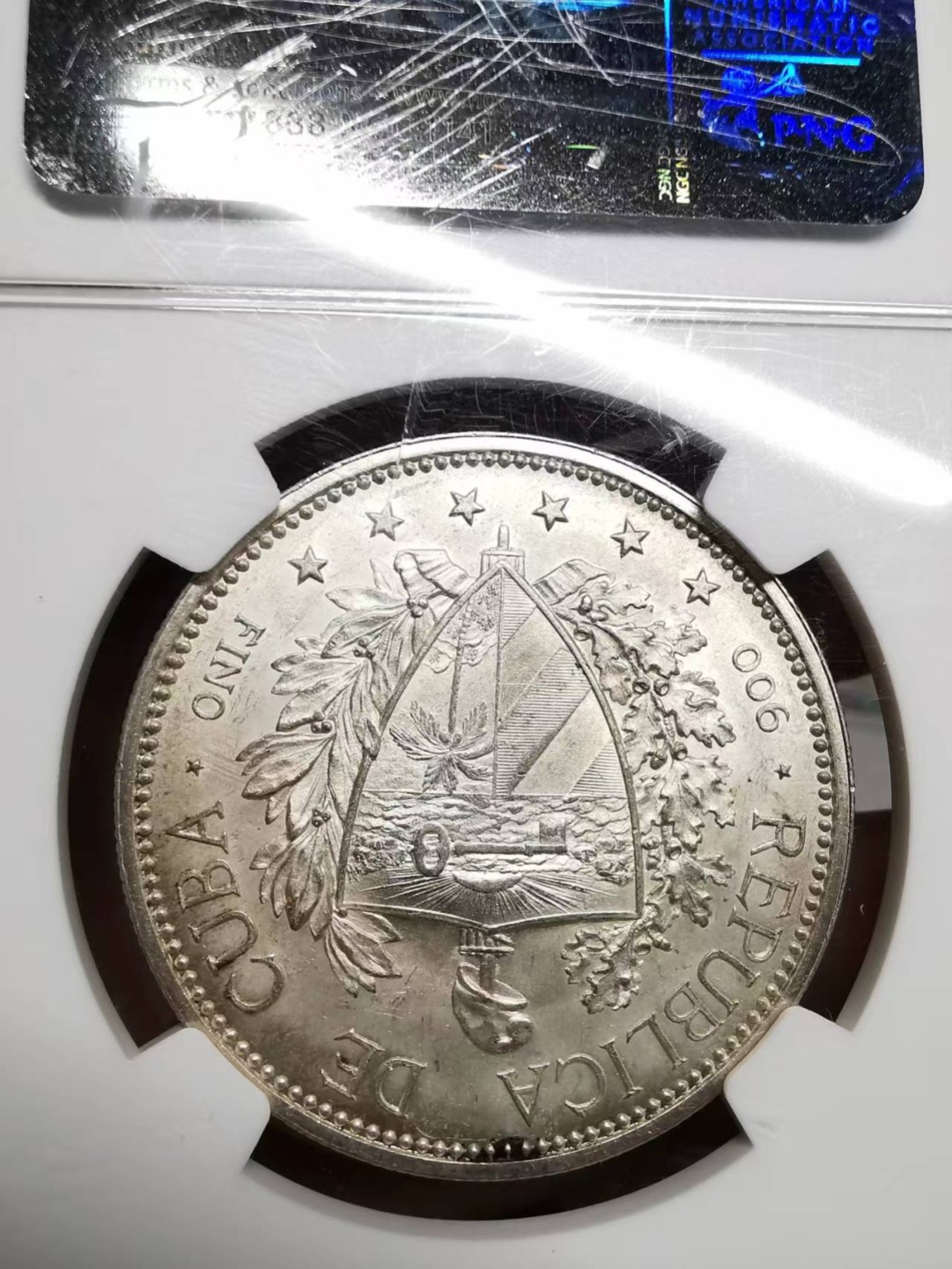 凡希社世界钱币微拍第二百十三期 荐！1897古巴流亡政府美女比索大银NGC-MS63浅金彩底版一流！