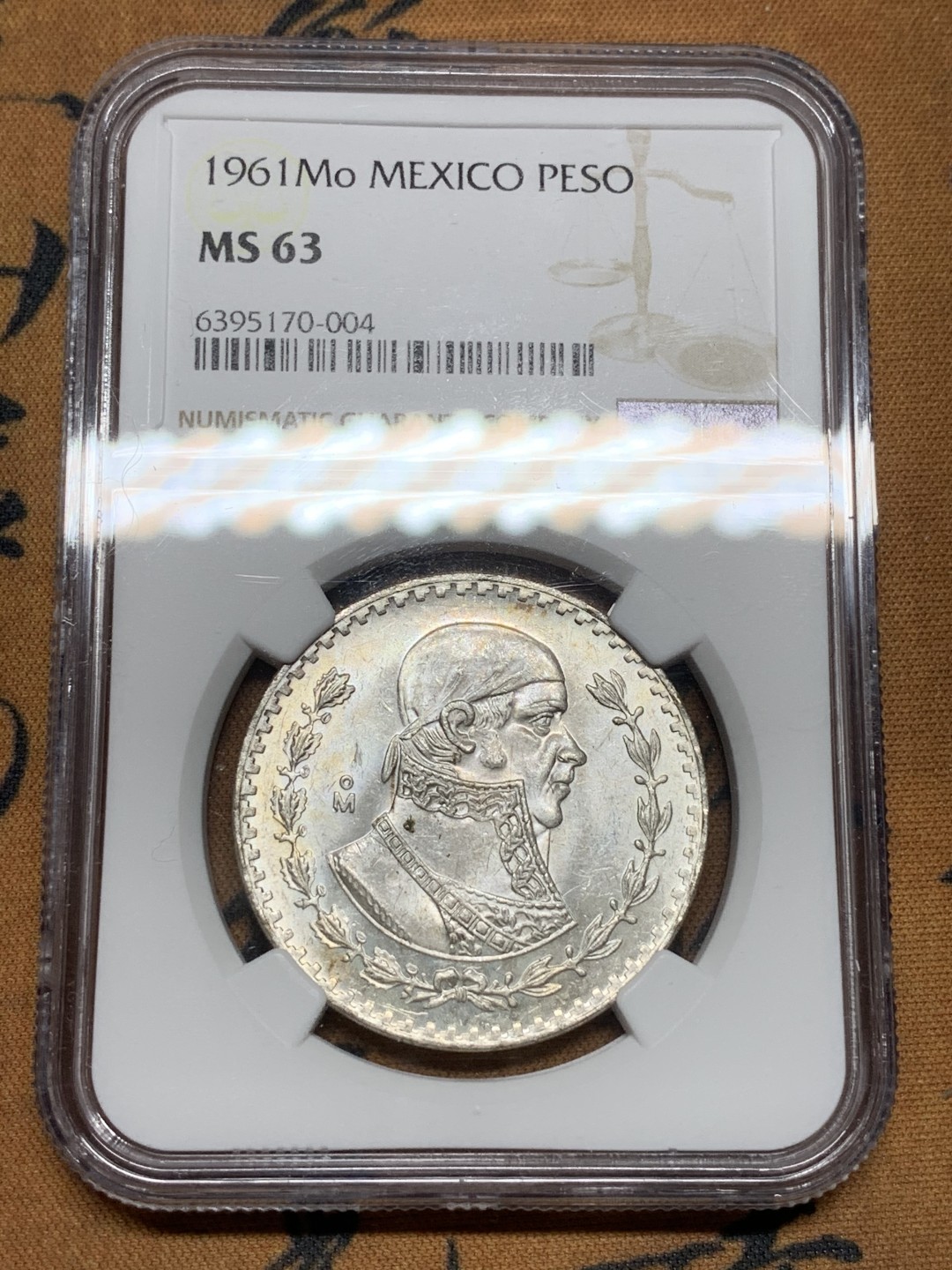 《竞宝斋》第98场-本周日，周一2场连拍（全场不限金额包邮） NGC-MS63 墨西哥1961年 原光小鹰洋1比索银币 非常漂亮