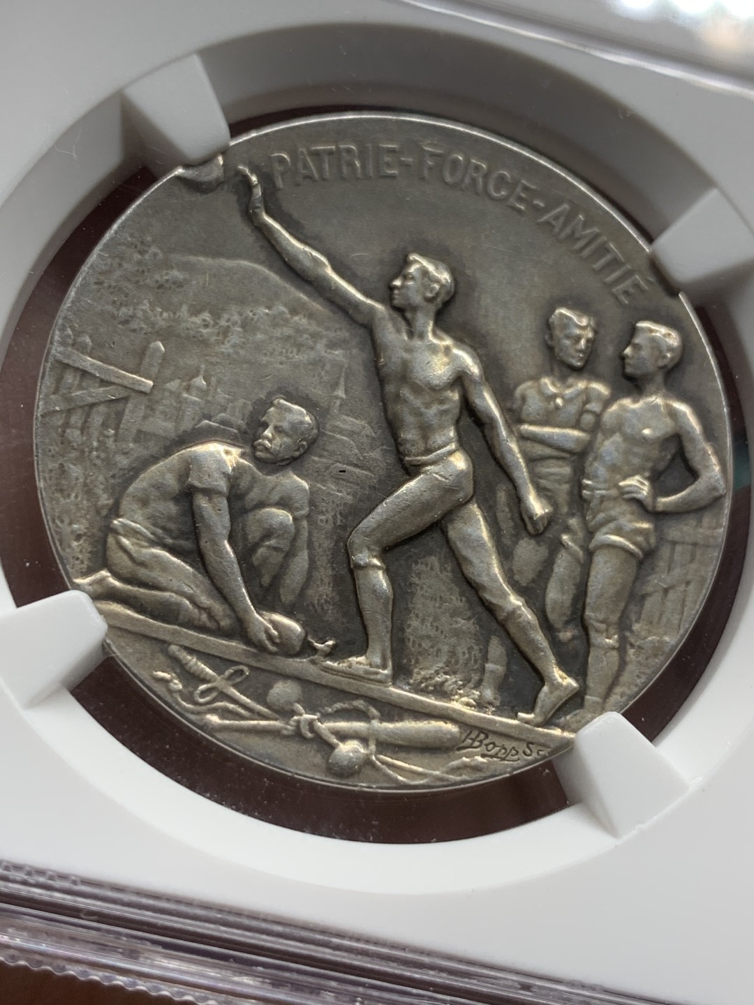 《竞宝斋》第98场-本周日，周一2场连拍（全场不限金额包邮） NGC MS62  1900年瑞士联邦体育节银章 稀少品种 形象生动