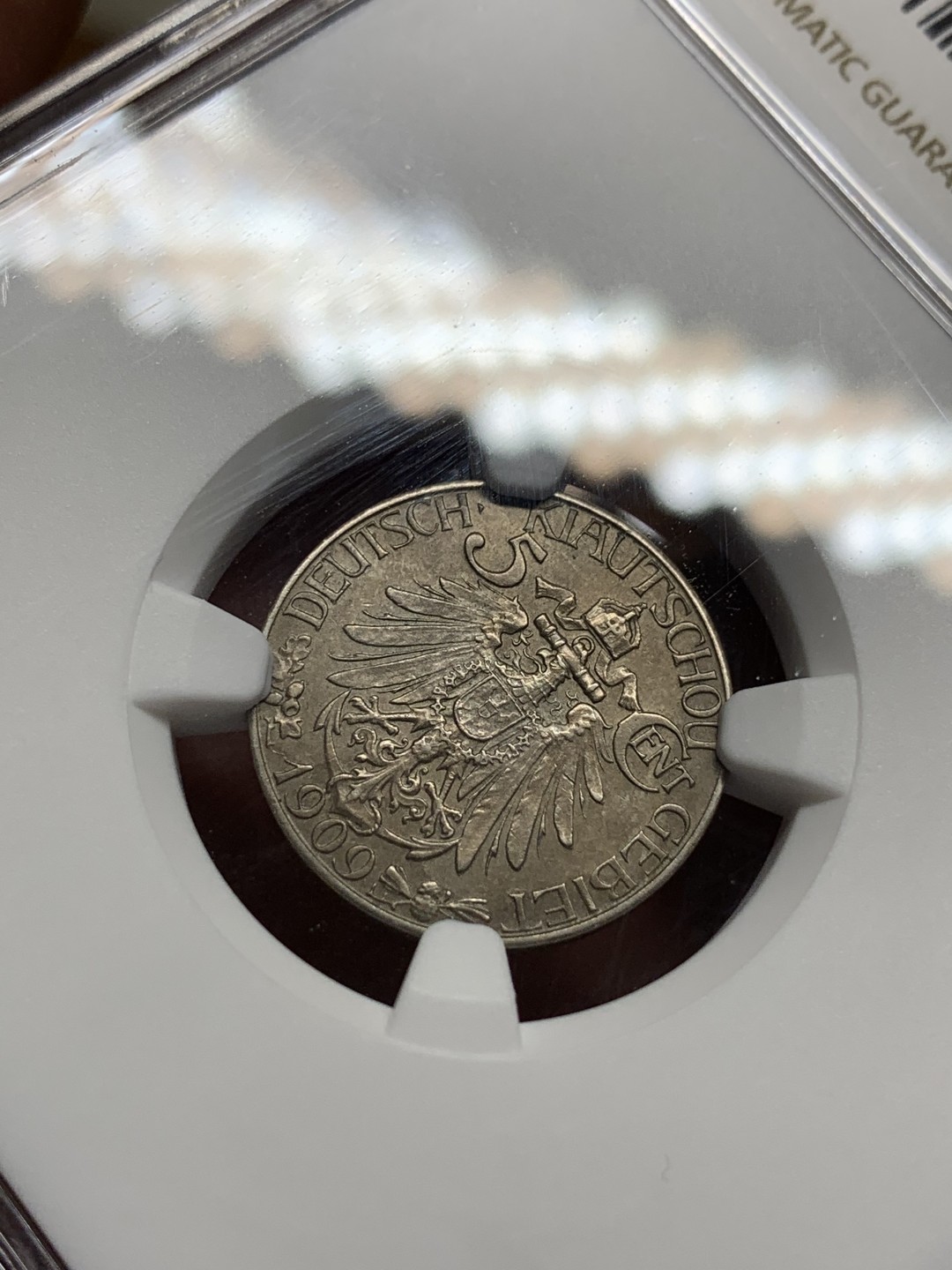 《竞宝斋》第98场-本周日，周一2场连拍（全场不限金额包邮） NGC-AU50 大德国宝 1909年 伍分  纯熟浅包浆 难得