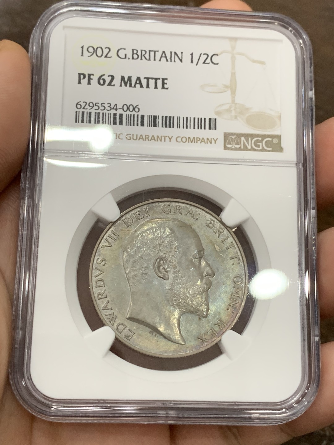 《竞宝斋》第98场-本周日，周一2场连拍（全场不限金额包邮） NGC PF62MATTE 五彩英国1902年爱七精制半克朗银币