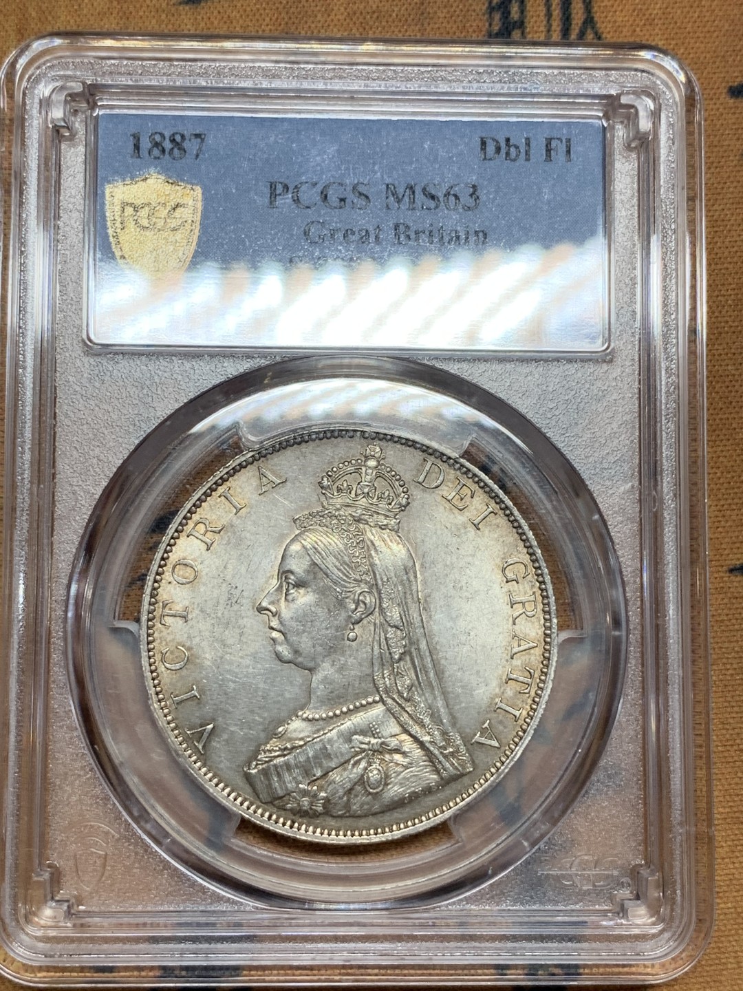 《竞宝斋》第98场-本周日，周一2场连拍（全场不限金额包邮） PCGS MS63 英国 罗马1 维多利亚双弗罗林1887 比阿拉伯1要少 高分不错 双福低估品种