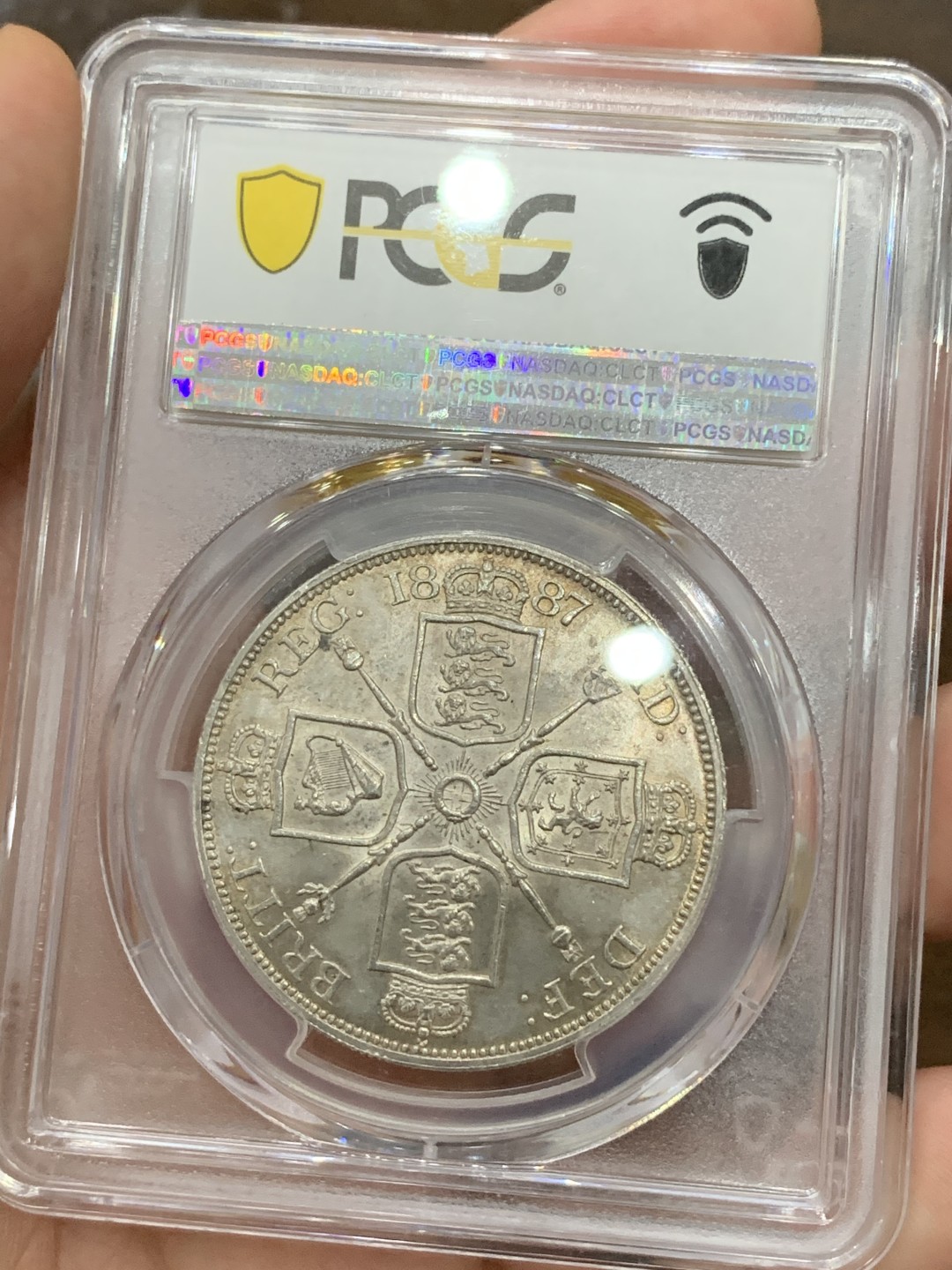 《竞宝斋》第98场-本周日，周一2场连拍（全场不限金额包邮） PCGS MS63 英国 罗马1 维多利亚双弗罗林1887 比阿拉伯1要少 高分不错 双福低估品种