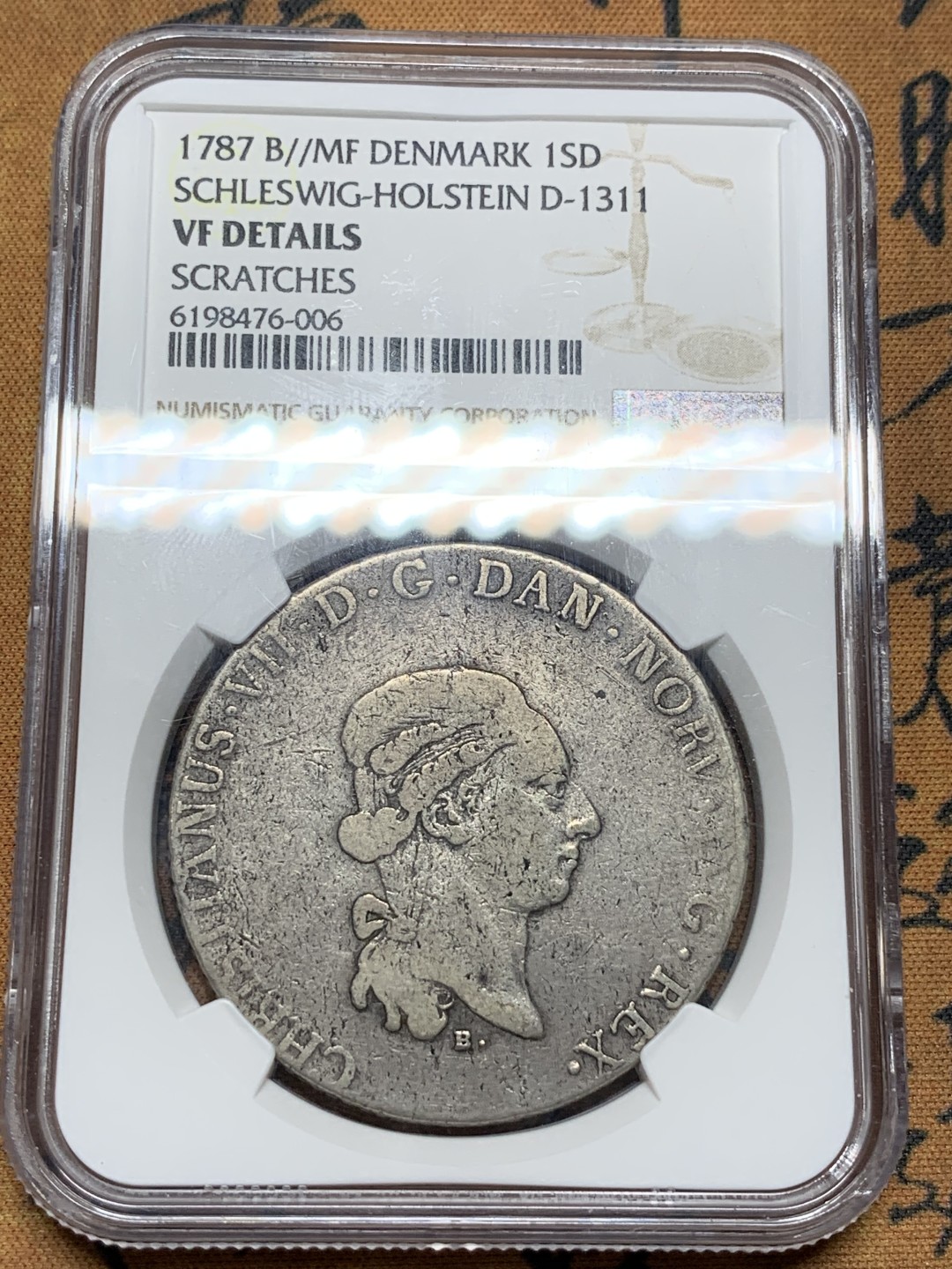 《竞宝斋》第98场-本周日，周一2场连拍（全场不限金额包邮） NGC VF评级 丹麦 石勒苏益格.荷尔斯泰因1787年1sp 大银币
