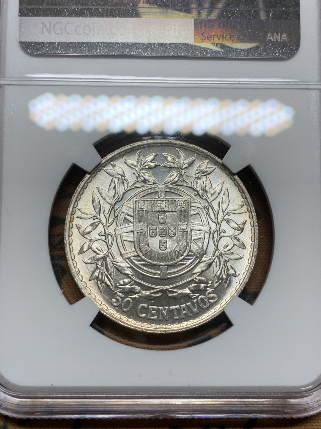 《竞宝斋》第98场-本周日，周一2场连拍（全场不限金额包邮） NGC-MS62 葡萄牙1916年 女神头像 半圆银币 顶级原光好品