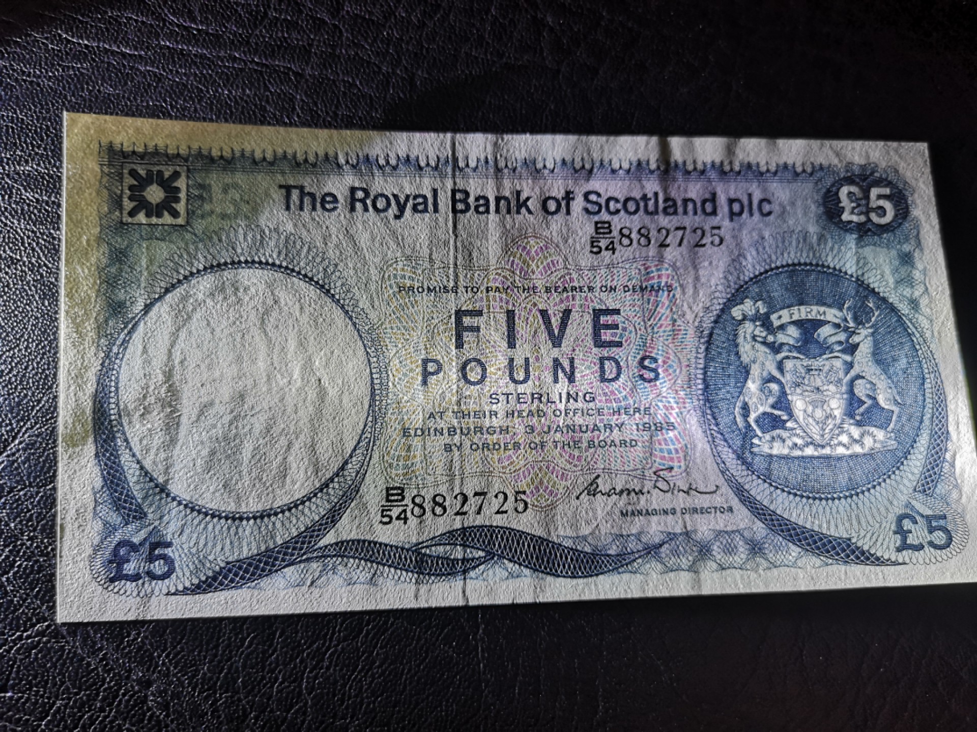 《外钞收藏家》第二百零五期 苏格兰经典专场👍 苏格兰皇家银行-1985-5镑	B/54 882725	P-342  AU品相