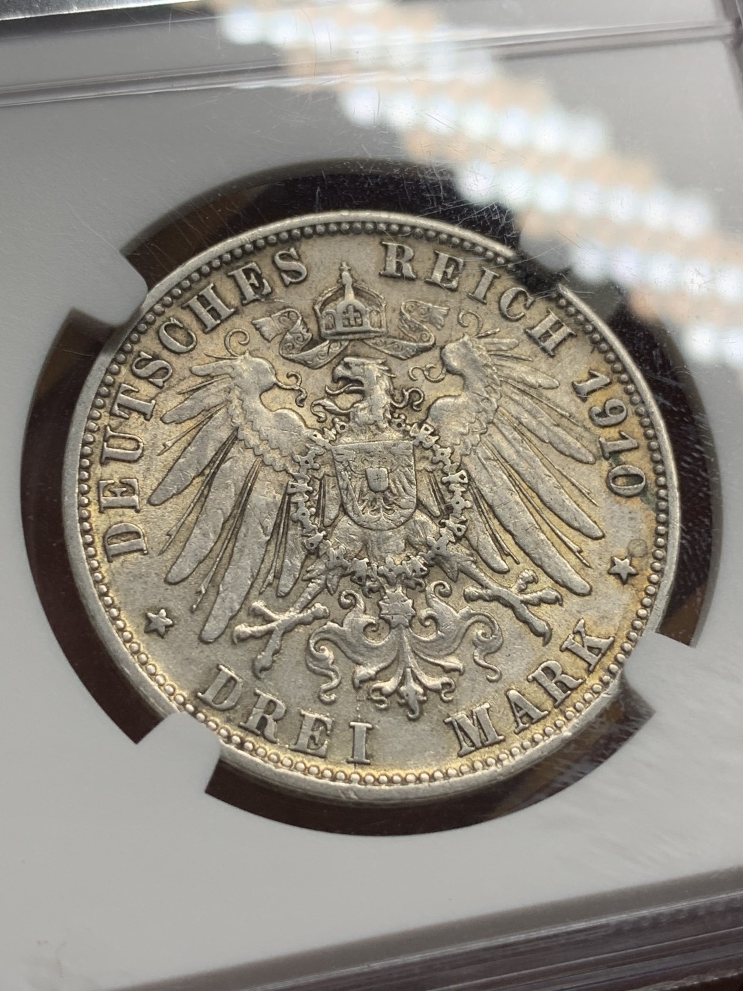 《竞宝斋》第98场-本周日，周一2场连拍（全场不限金额包邮） NGC AU58 德国 1910年 符腾堡 3马克银币