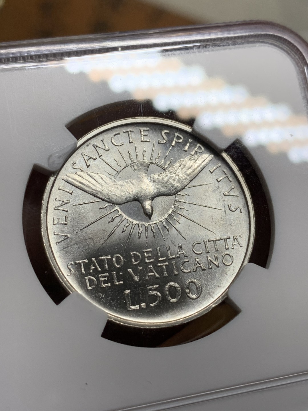 《竞宝斋》第98场-本周日，周一2场连拍（全场不限金额包邮） NGC MS63梵蒂冈1963年教皇缺位500里拉银币