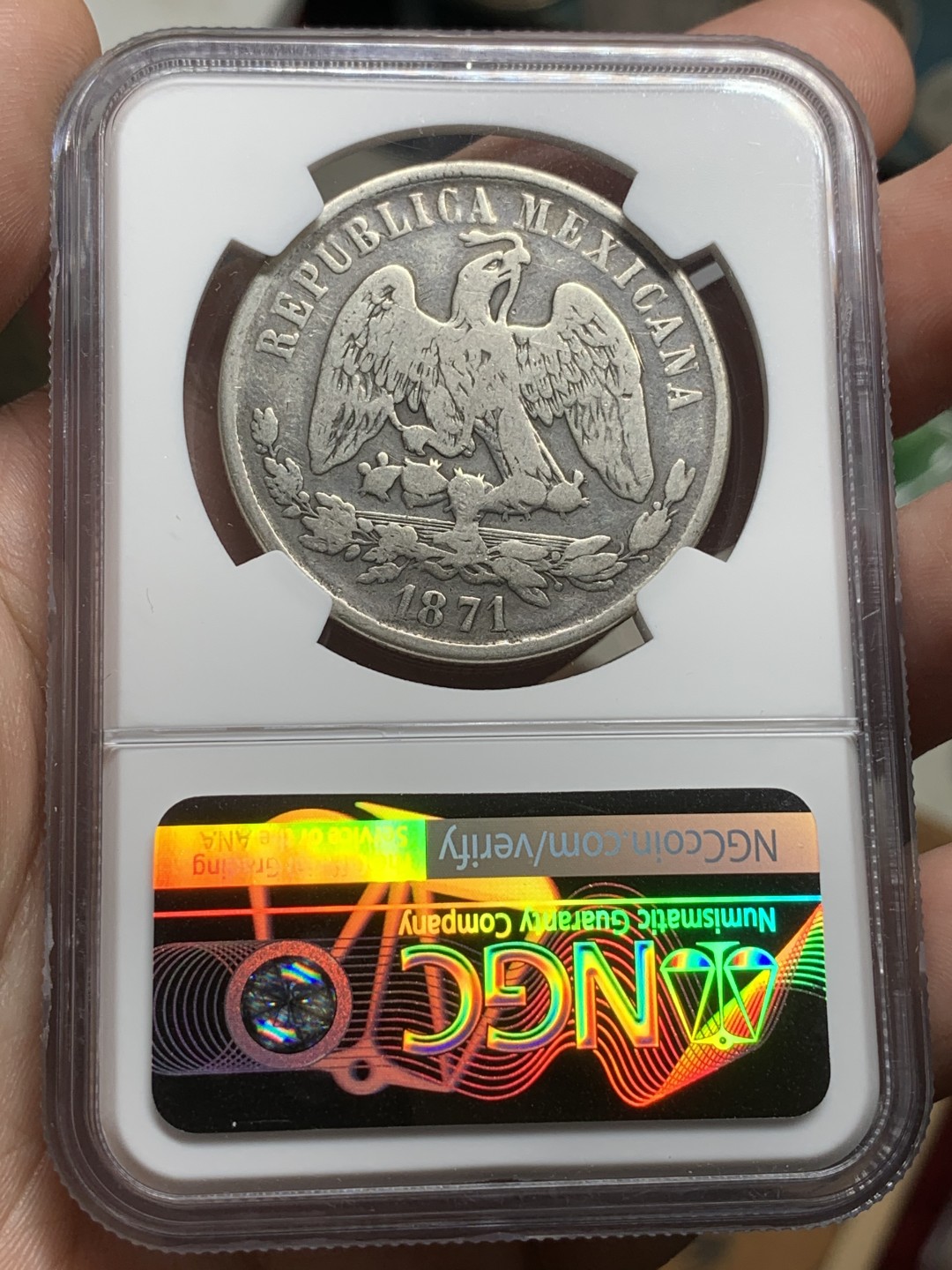 《竞宝斋》第98场-本周日，周一2场连拍（全场不限金额包邮） NGC F12 墨西哥 1871年 天平 1比索  鹰洋 大银币 打制好 自然流通状态