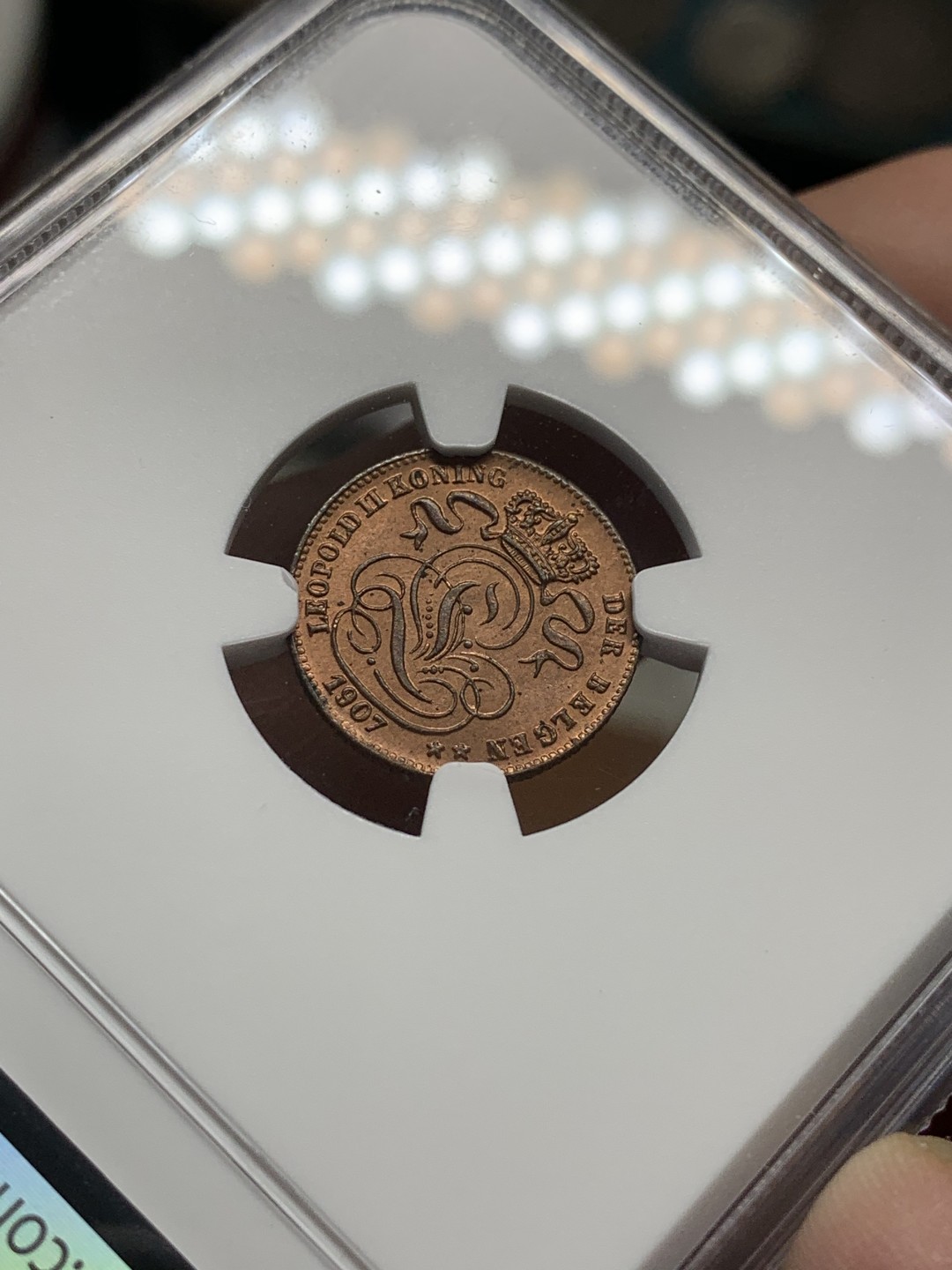 《竞宝斋》第98场-本周日，周一2场连拍（全场不限金额包邮） 亚军分 NGC-MS64 比利时1907年 雄狮1分铜币 铜色原光非常漂亮 