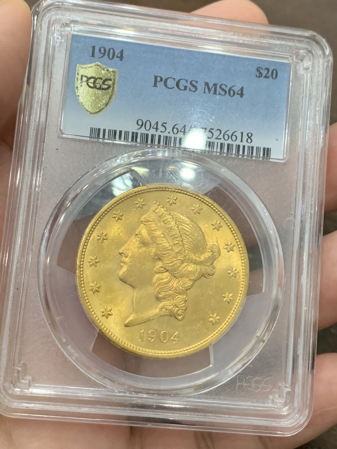 《竞宝斋》第98场-本周日，周一2场连拍（全场不限金额包邮） PCGS MS64 美国 1904年 自由女神 20美元 大金币 33.4克 高等级分数