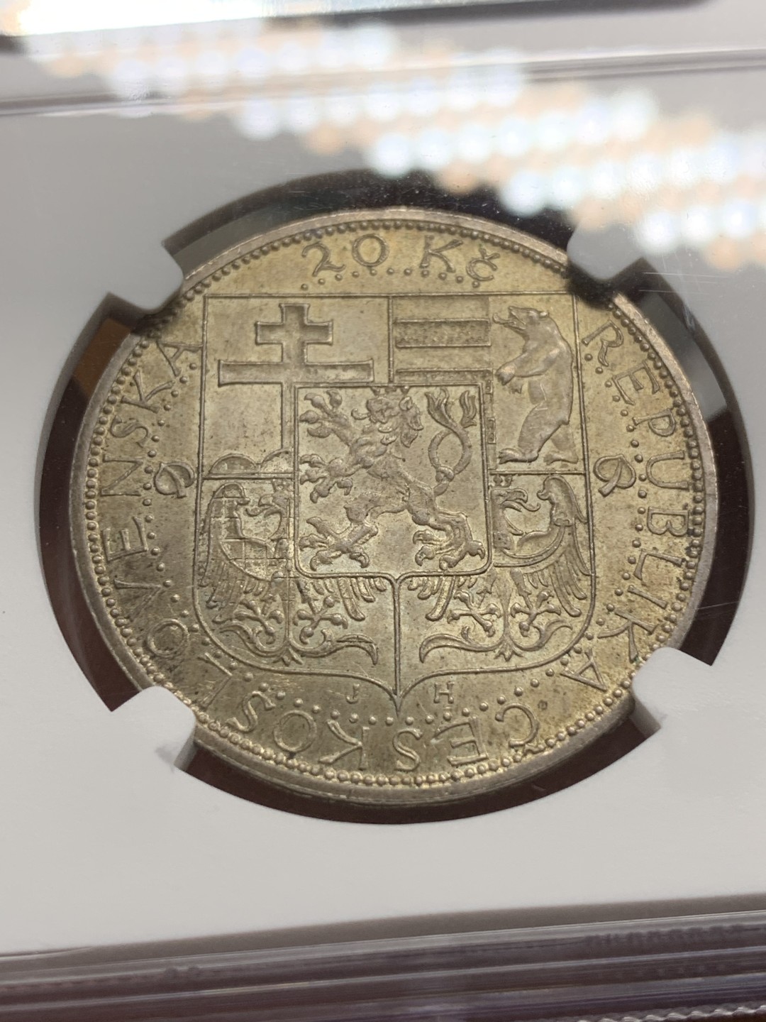 《竞宝斋》第98场-本周日，周一2场连拍（全场不限金额包邮） NGC-MS64 1937年 捷克斯洛伐克20克朗大银，国父马萨里克逝世纪念。消失的国度，大尺寸潜力品种