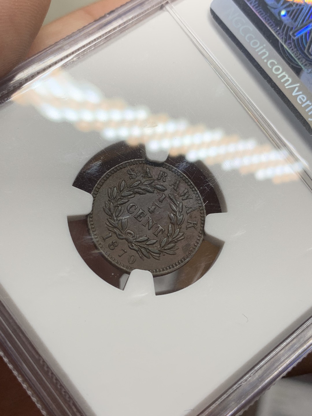 《竞宝斋》第98场-本周日，周一2场连拍（全场不限金额包邮） 沙捞越1870年版 1/4分1/2分，稀少2枚NGC评级AU