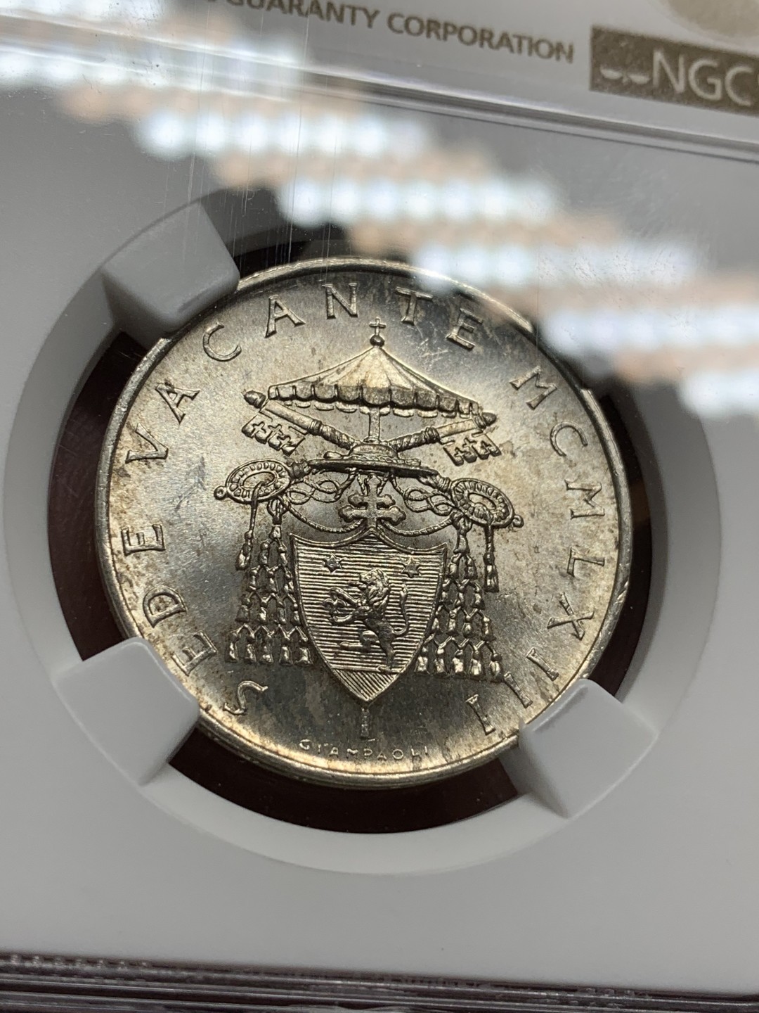 《竞宝斋》第98场-本周日，周一2场连拍（全场不限金额包邮） NGC MS63梵蒂冈1963年教皇缺位500里拉银币