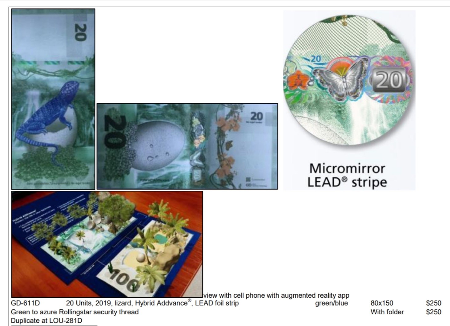 2026第7场（总第234期）：精品外钞、塑料钞、测试钞综合场  捷德G&D 蛋蛋钞20（蜥蜴） Hybrid ADDvance®复合基材测试钞UNC