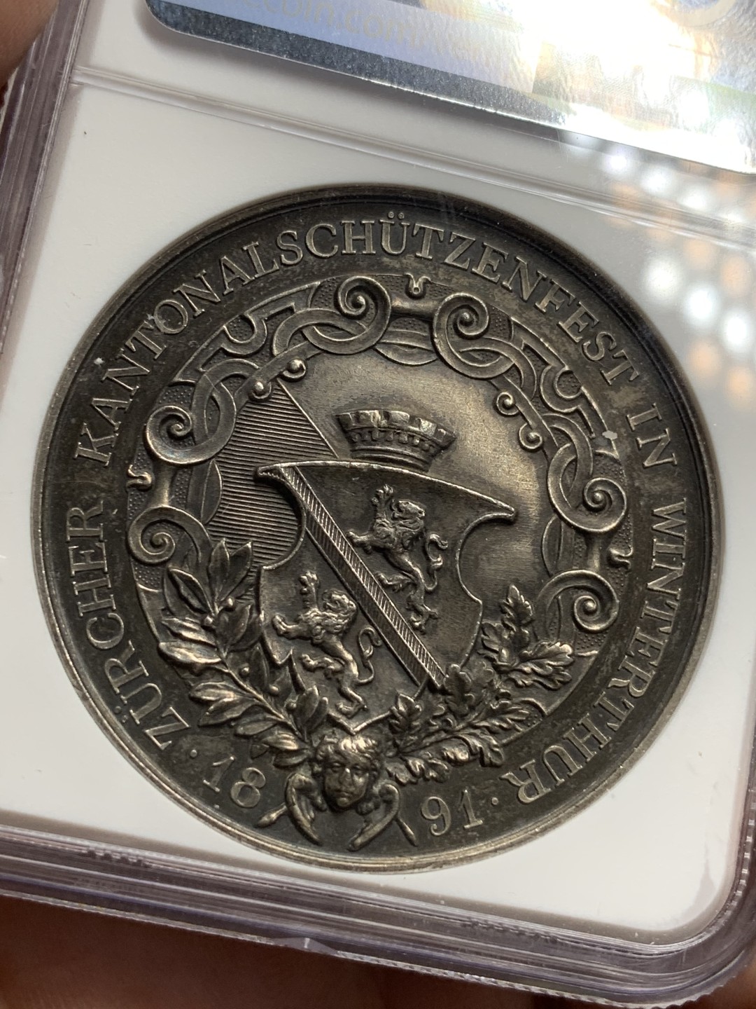 《竞宝斋》第98场-本周日，周一2场连拍（全场不限金额包邮） NGC-MS62 1891 瑞士 苏黎世 大规格 深浮雕 射击节银章 细节一如既往