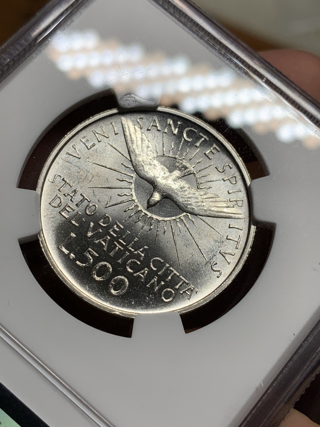 《竞宝斋》第98场-本周日，周一2场连拍（全场不限金额包邮） NGC MS63梵蒂冈1963年教皇缺位500里拉银币