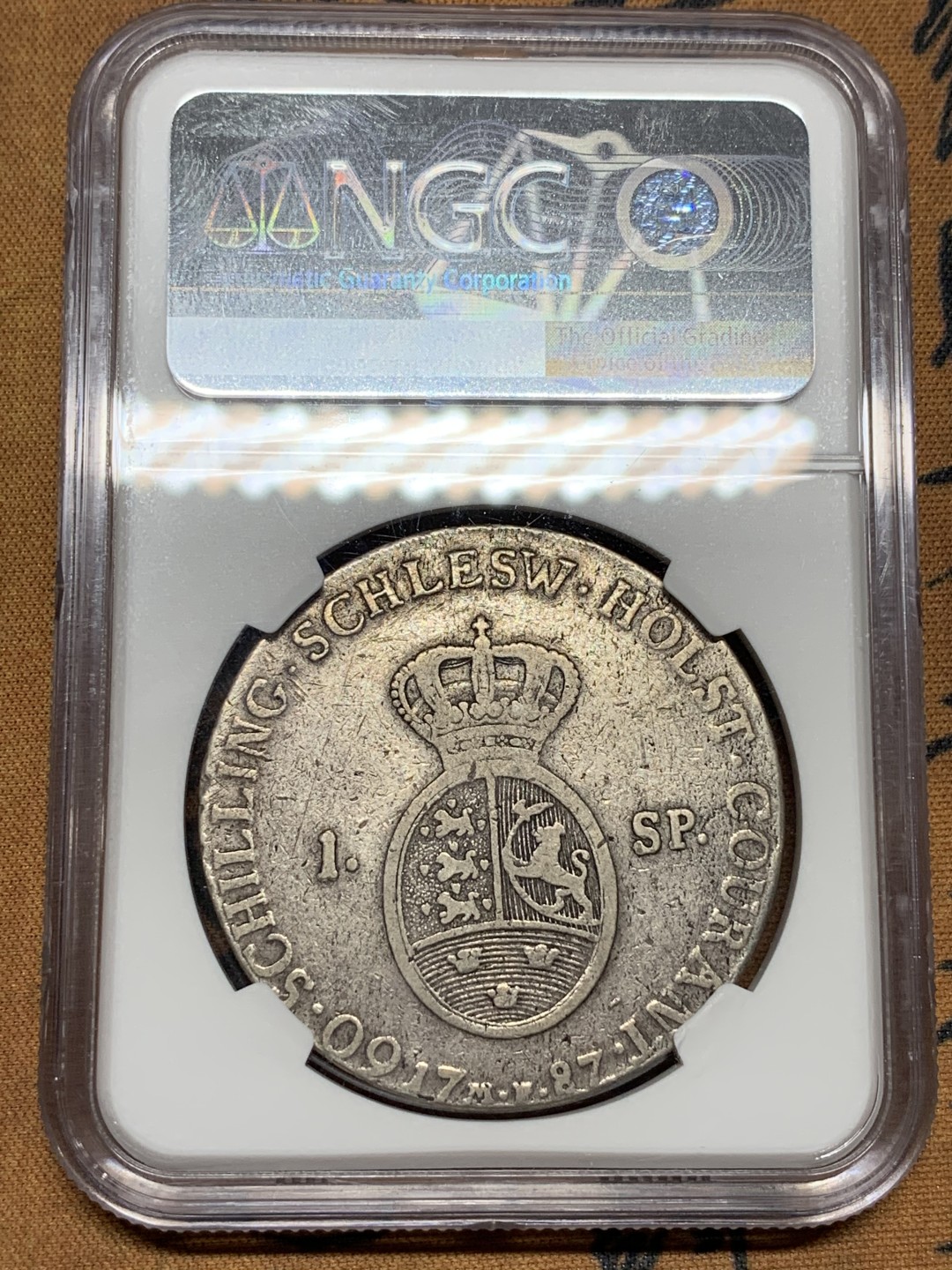 《竞宝斋》第98场-本周日，周一2场连拍（全场不限金额包邮） NGC VF评级 丹麦 石勒苏益格.荷尔斯泰因1787年1sp 大银币