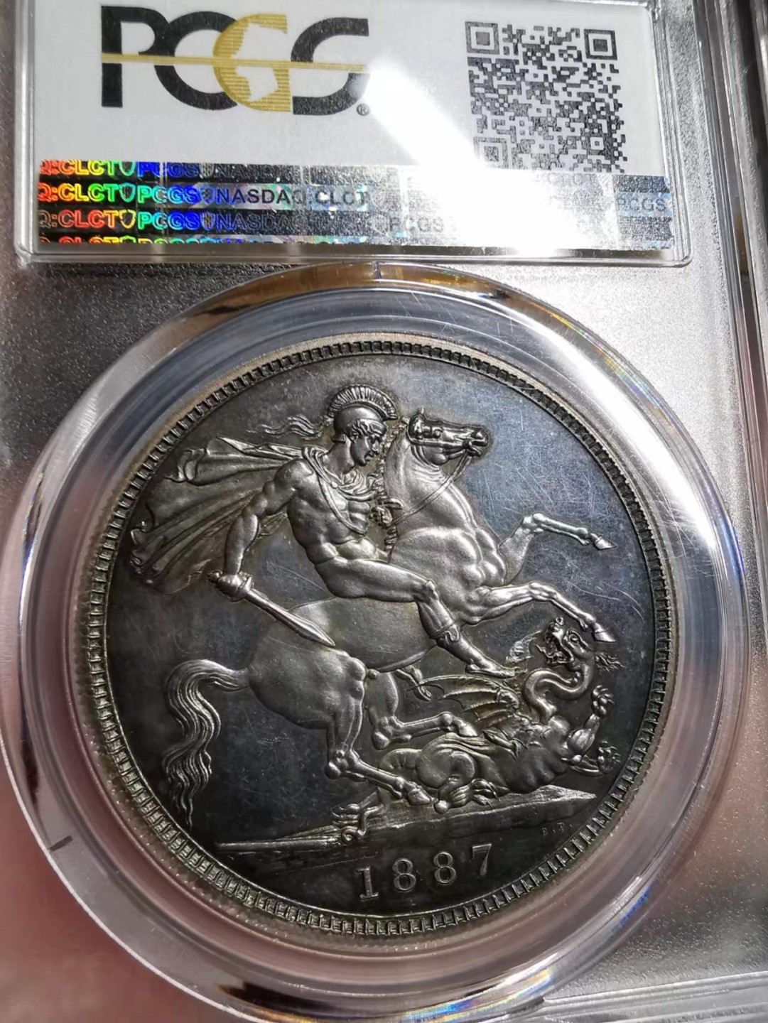 凡希社世界钱币微拍第二百十三期 荐！1887英国高冠马剑大银精铸PCGS-PF62CAM深色钢蓝包浆！