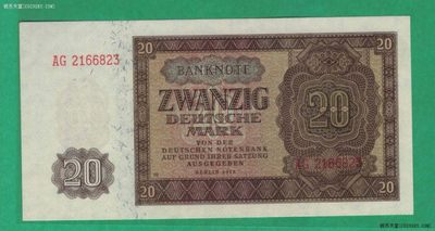 德国1948年20马克 东德 民主德国 欧洲纸币 实物图 UNC  - 德国1948年20马克 东德 民主德国 欧洲纸币 实物图 UNC 
