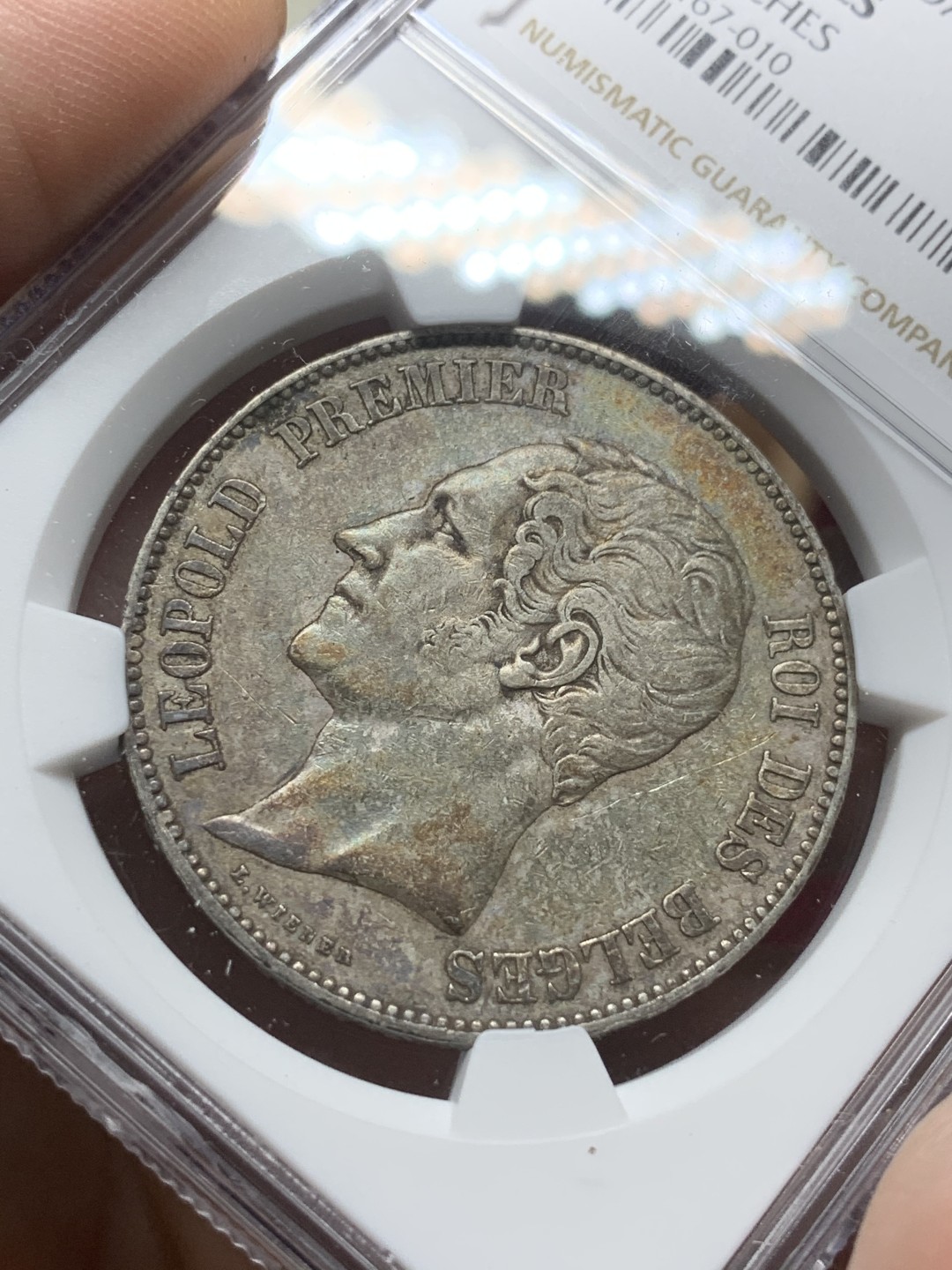 《竞宝斋》第98场-本周日，周一2场连拍（全场不限金额包邮） NGC-XF 比利时1850年 利奥波德一世短发 5法郎大银币 酱彩包浆 非常漂亮