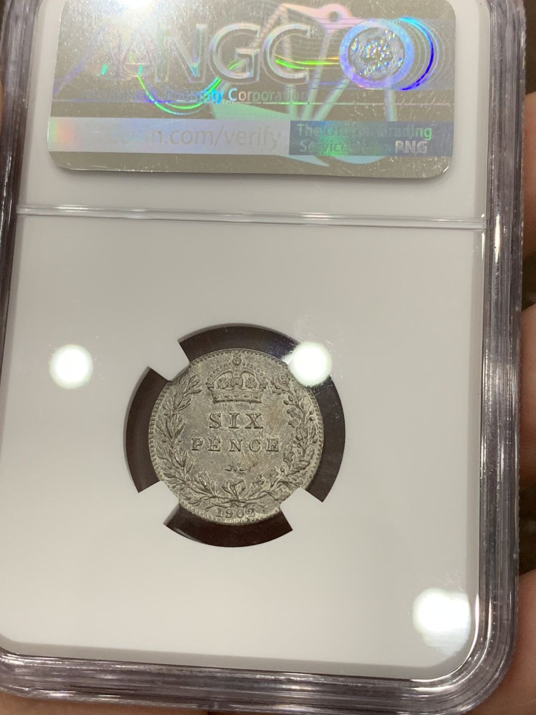 《竞宝斋》第98场-本周日，周一2场连拍（全场不限金额包邮） NGC PF63MATTE 深彩英国1902年爱七精制6便士银币