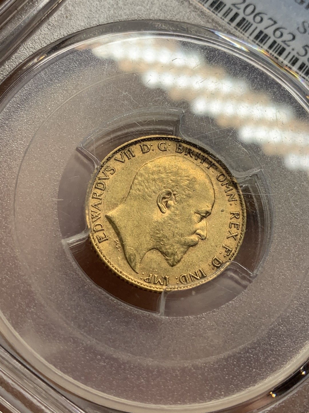 《竞宝斋》第98场-本周日，周一2场连拍（全场不限金额包邮） PCGS AU58 1903年 英国 爱德华七世 1/2索维林金币