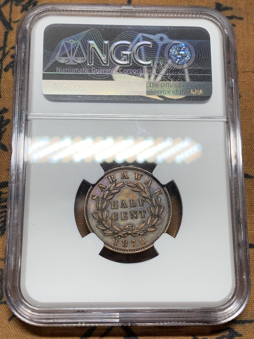 《竞宝斋》第98场-本周日，周一2场连拍（全场不限金额包邮） 沙捞越1870年版 1/4分1/2分，稀少2枚NGC评级AU