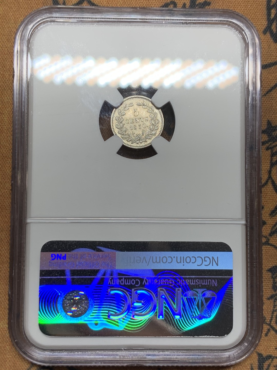 《竞宝斋》第98场-本周日，周一2场连拍（全场不限金额包邮） NGC-UNC 荷兰1850年 威廉三世 5分银币 虽然没出分 但是能得到这样的品相也可以收藏了 辅币普遍磨损严重