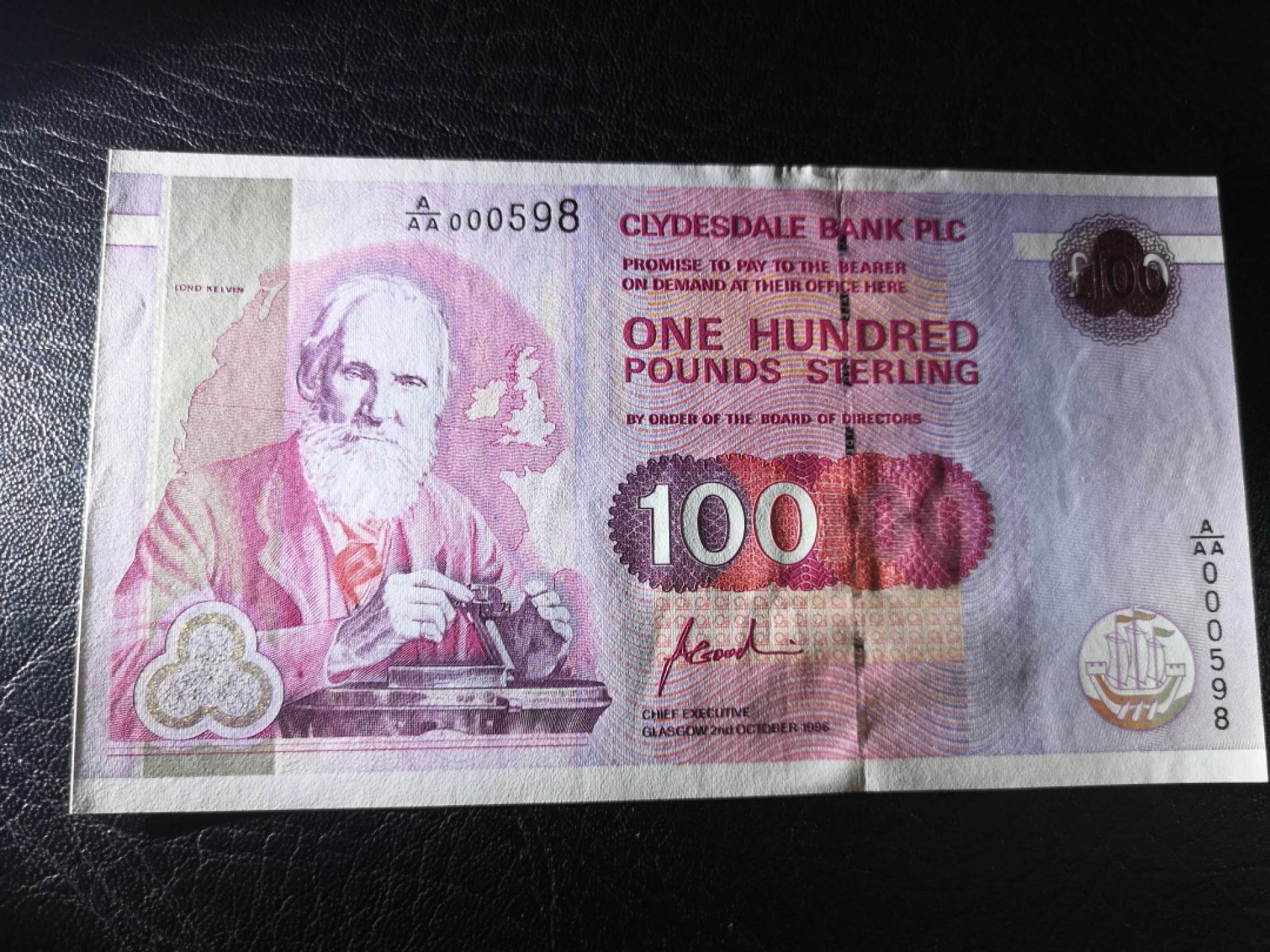 《外钞收藏家》第二百零五期 苏格兰经典专场👍 克莱斯戴尔银行-1996-100镑	A/AA 000598	P-223	全新UNC